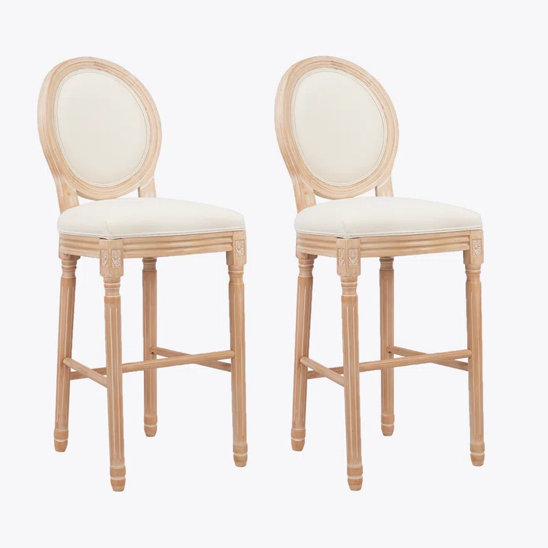 Rosdorf Park French Country Wooden Barstools  With Upholstered Seating , Beige and Natural,set of 2