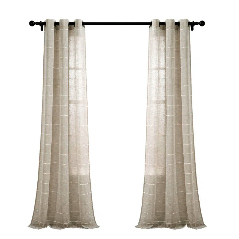 Farmhouse Textured Sheer Polyester Sheer Curtain Pair (Set of 2)