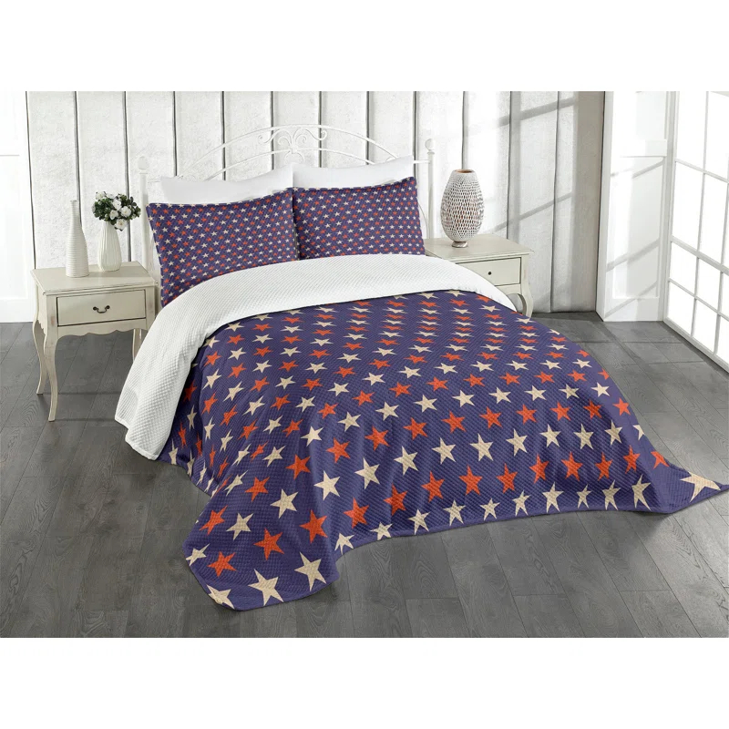 Ambesonne Ambesonne USA Bedspread Set Vintage Patriotic Colors Dark Blue Cream Red