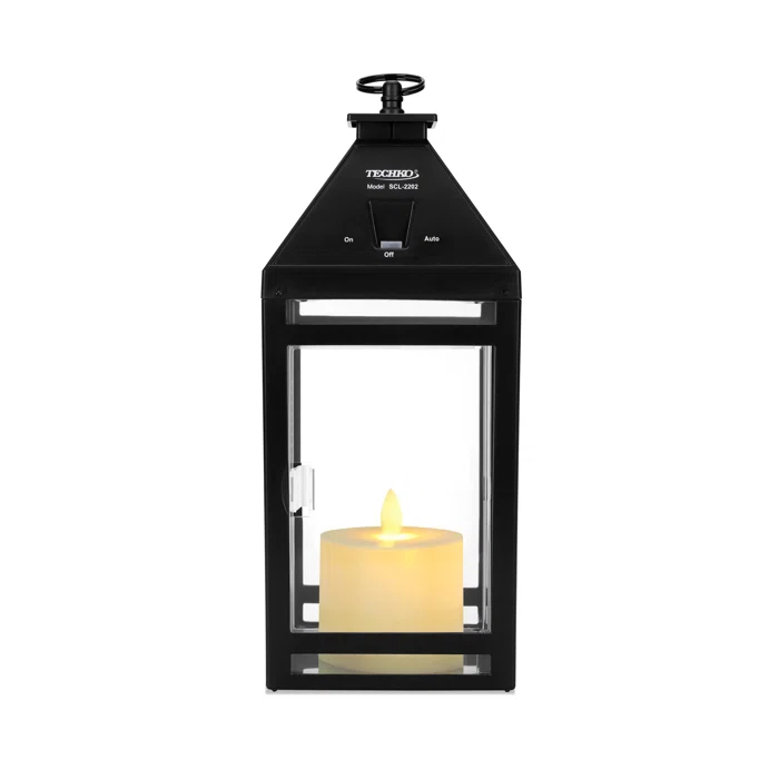 Techko 12.2'' H Tabletop Solar Lantern with Motorized LED Candle Included