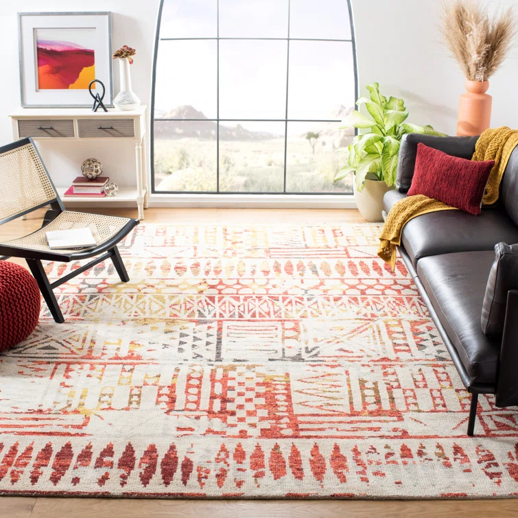 Safavieh Southwestern Hand Knotted Wool/Cotton Southwestern Rug in Red/Ivory