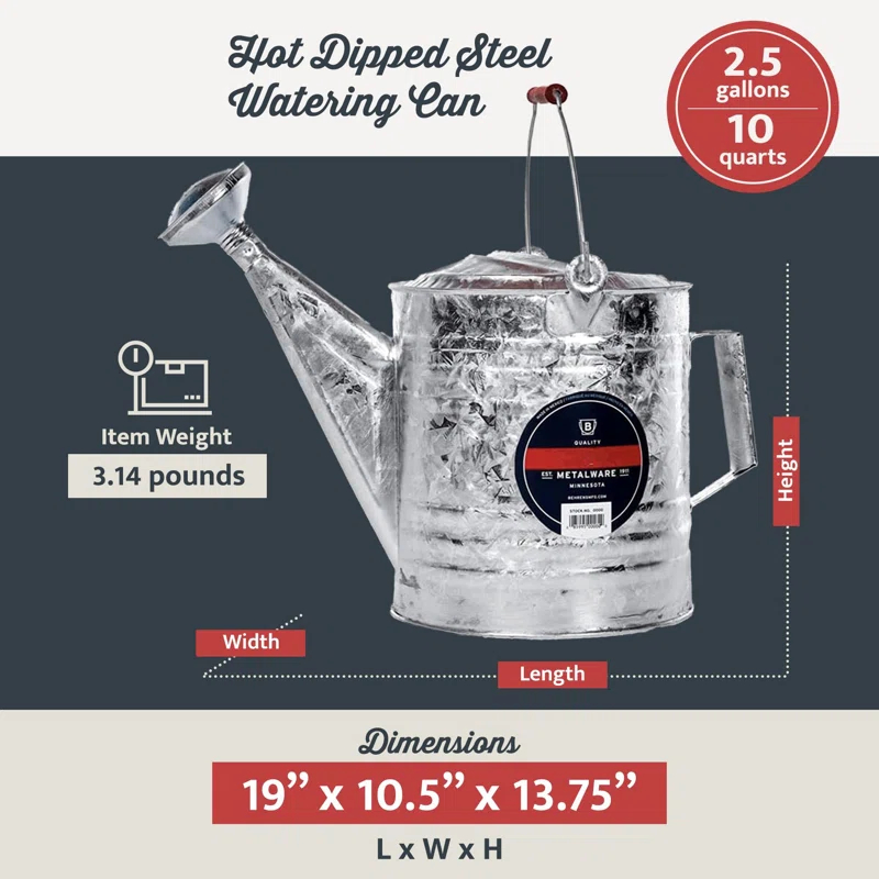 UNIVERSAL WINDOW SOLUTIONS Weatherproof Hot Dipped Galvanized Steel Watering Can With Wooden Handle And Side Handle For Watering Flowers And Gardens