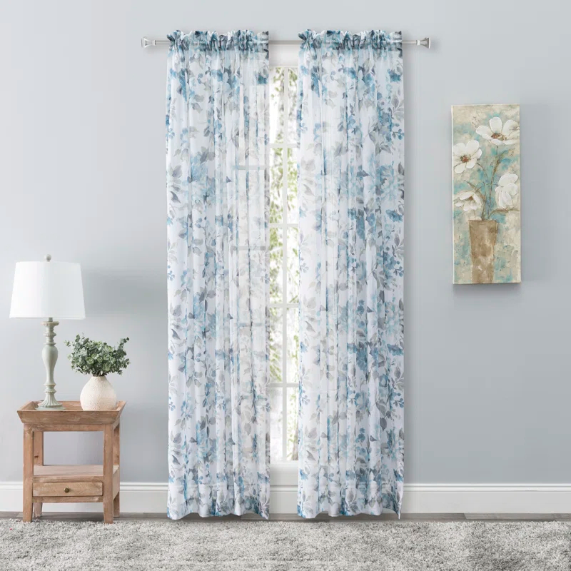 Ophelia & Co. Bremen Elegant Water-Color Floral Semi-Sheer Single Curtain Panel