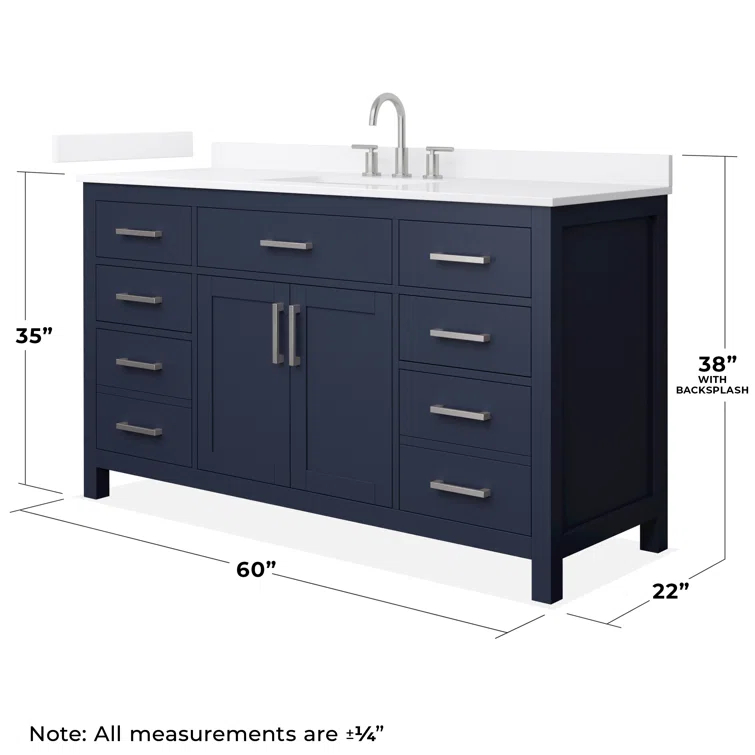 Wyndham Collection Beckett 60" Freestanding Single Bathroom Vanity with Quartz Top