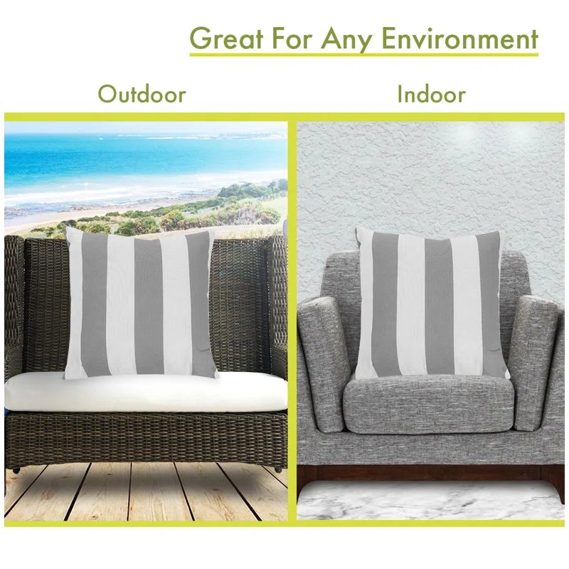 Majestic Home Goods Vertical Stripe Striped Indoor/Outdoor Reversible Throw Pillow