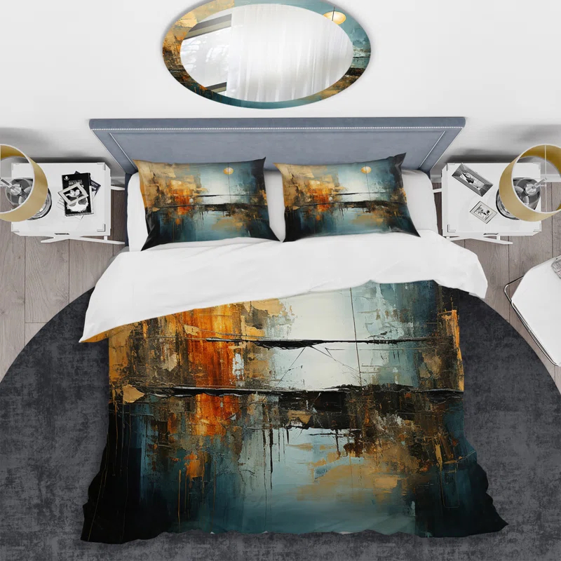 Design Art Teal Orange Bold Energy I - Dams Duvet Cover Set - Microfiber Polyester