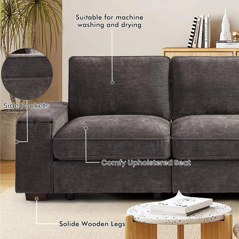 Latitude Run® Modern Modular Chenille Sectional Sofa With Storage Space And Detachable Cover