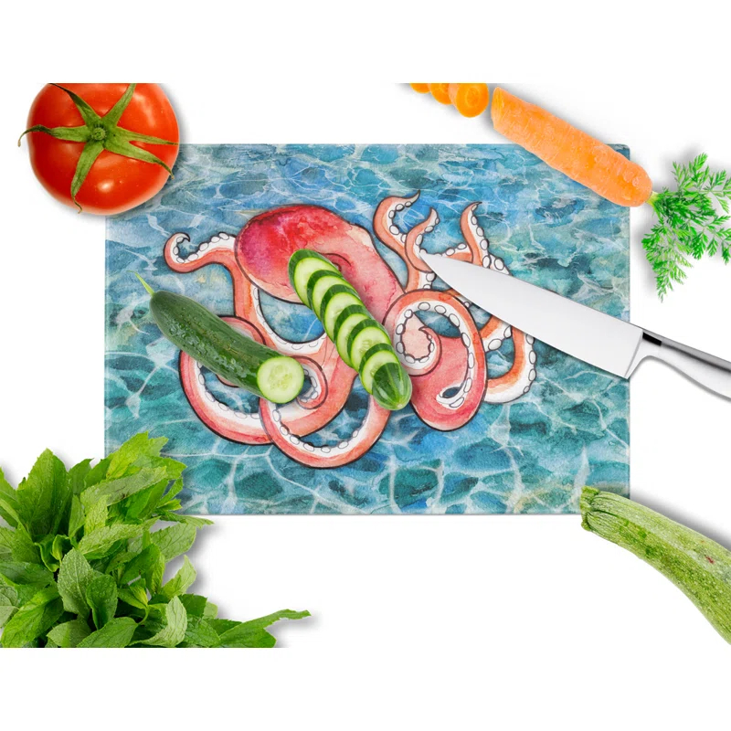 Caroline's Treasures Caroline's Treasures Under Water Glass Octopus Cutting Board