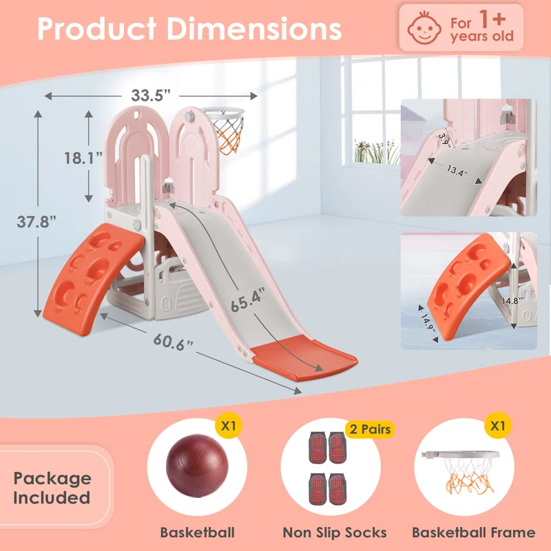 4 in 1 Toddler slide, Kids Slide with Climber Outdoor Indoor Slide Climbing Theme Playset
