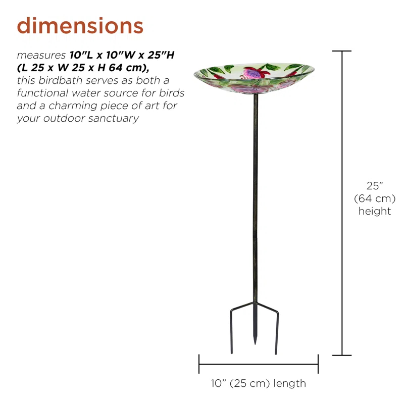 Alpine Glass Stake Bird Bath with Flowers and Hummingbird | Wayfair