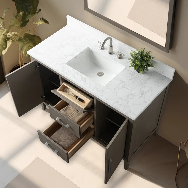 Vanity Art 48'' Single Bathroom Vanity with Engineered Marble Top