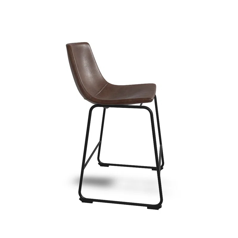 Benjara Tia Counter Height Chair Set Of 2, Brown Faux Leather, Bucket Seat (Set of 2)