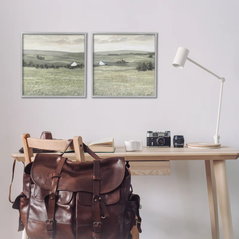Stupell Industries Traditional Distant Farmhouse Field  2 PC Giclee Art Set by Victoria Borges