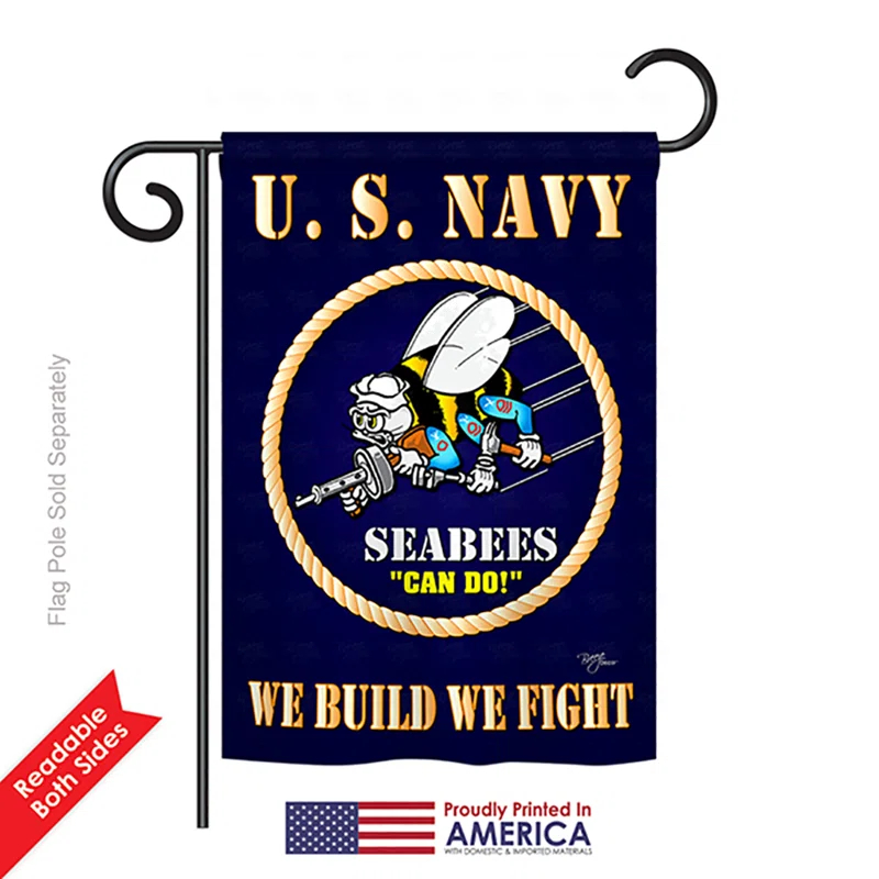 Breeze Decor Sea Bees House Flag - Armed Forces Navy USN Seabee United State American Military Veteran Retire Official - Decoration Banner Small Garden Yard Gift Double-Sided Made in USA 28 X 40