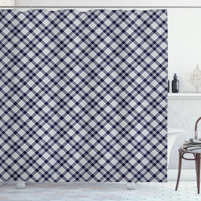 East Urban Home East Urban Home Navy Plaid Shower Curtain Simple Classic Fashion Blue Grey Sea Green