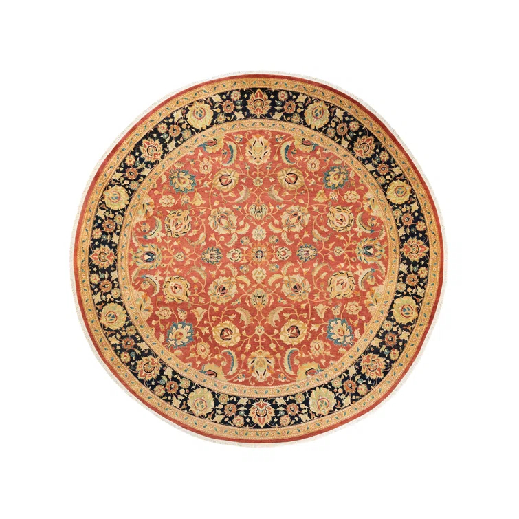 Isabelline Veeru One-of-a-Kind 9' 1" X 9' 1" 2010s Round Wool Area Rug in Orange