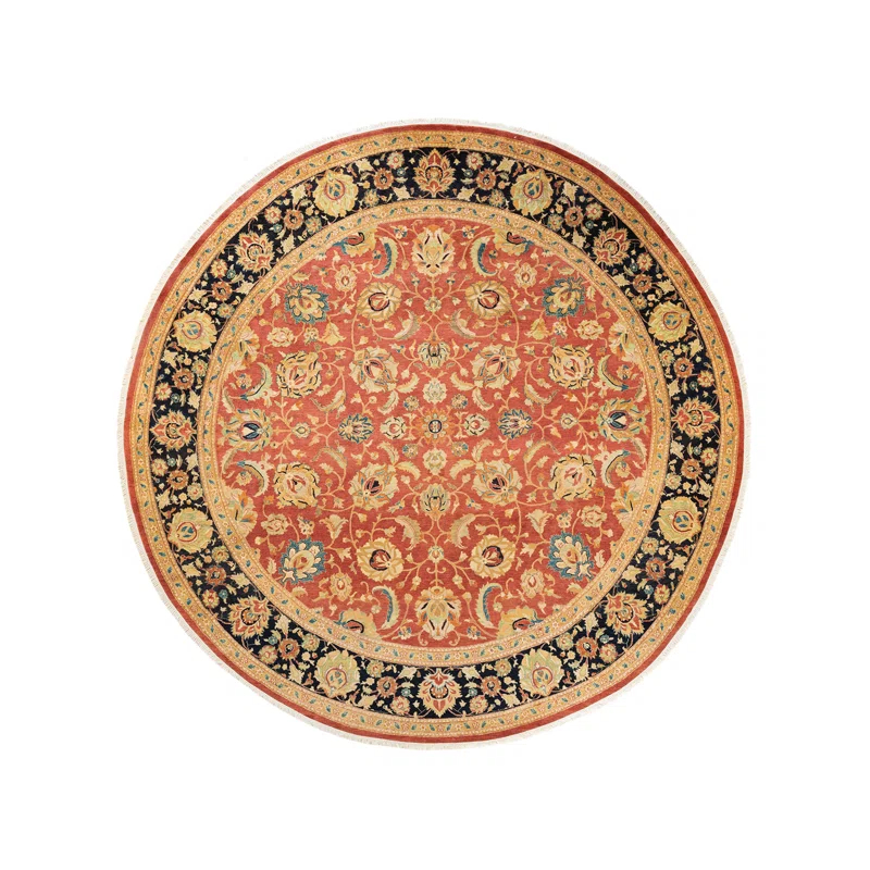 Isabelline Veeru One-of-a-Kind 9' 1" X 9' 1" 2010s Round Wool Area Rug in Orange