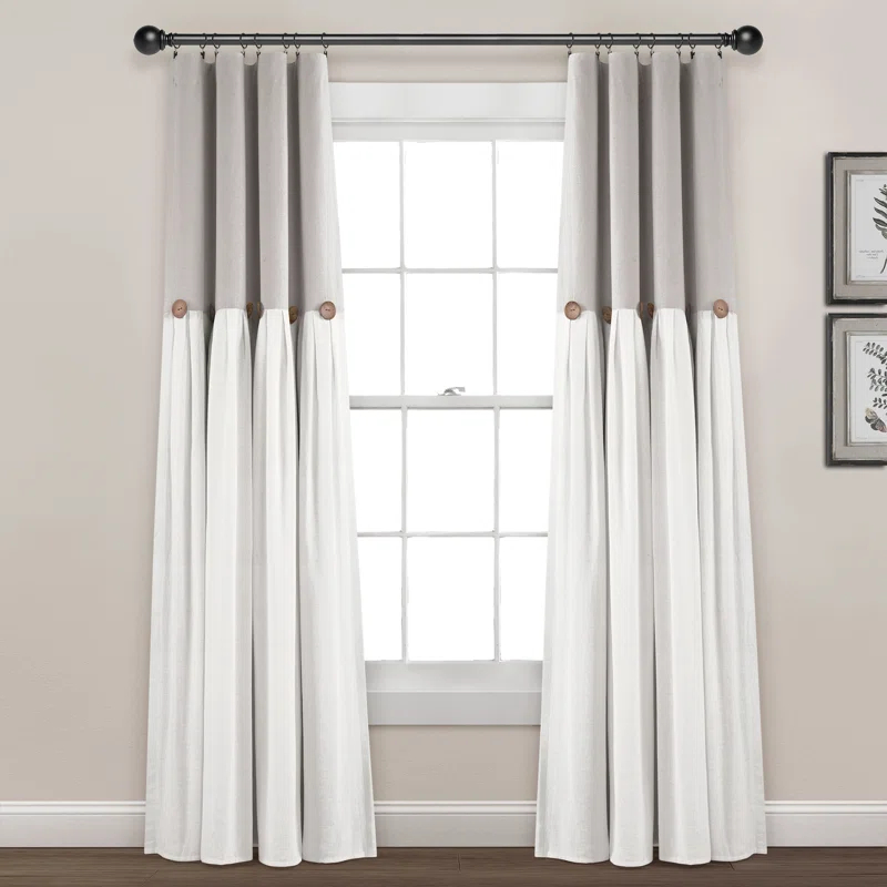 Lush Decor Linen Button Cotton Blend Blackout Curtain Single Panel