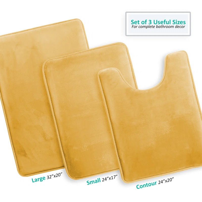 Aighan 3 Piece Ultra Soft and Absorbent Memory Foam Bath Rug Set with Non-Slip Backing
