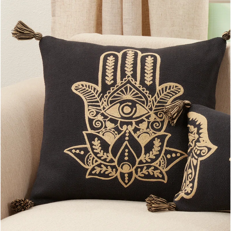 Saro Dinah Collection Embroidered Cotton Throw Pillow