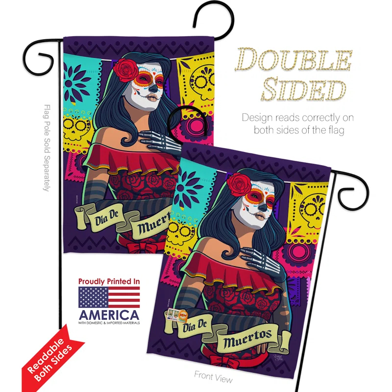 Breeze Decor G162102-BO La Calavera Catrina Garden Flag Fall Day of Dead 13 x 18.5 in. Double-Sided Decorative Vertical Flags for House Decoration Banner Yard Gift