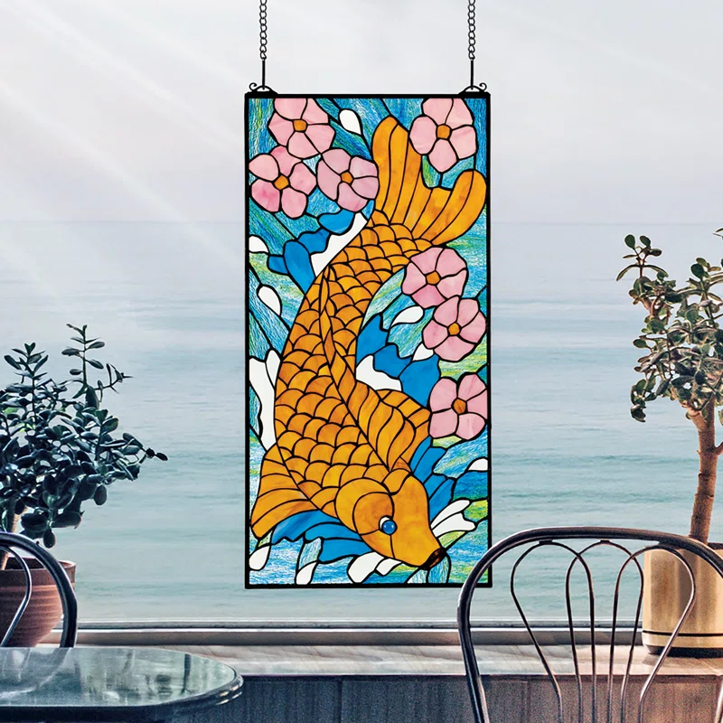 Design Toscano Asian Koi Stained Glass Window Panel