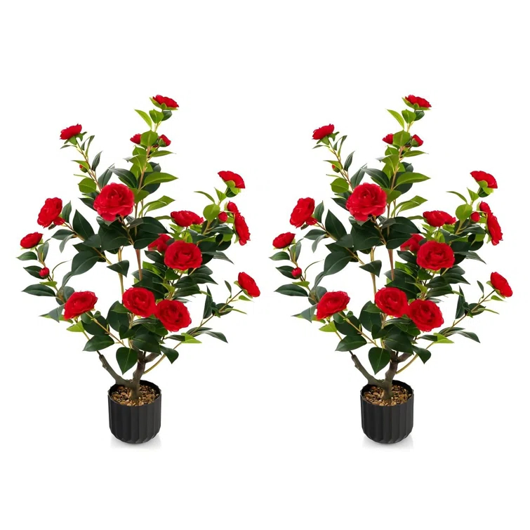 Primrue 38 In. Faux Camellia Tree In Pot Decorative Plant Indoor/Outdoor