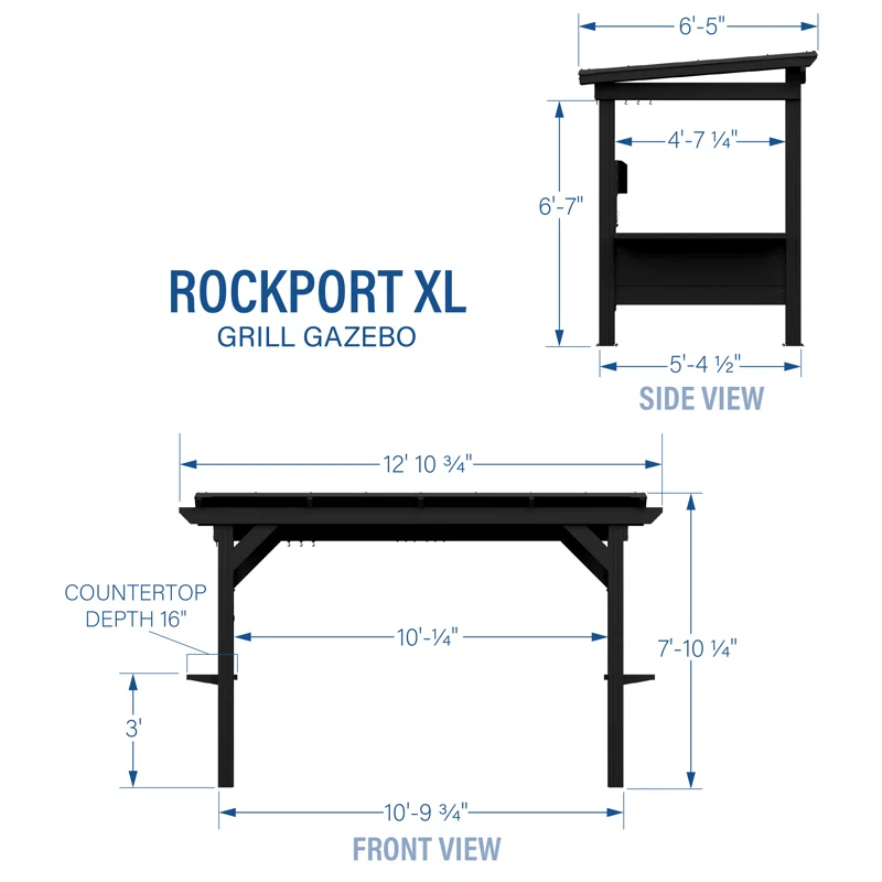 Backyard Discovery Backyard Discovery Rockport XL 12' x 6' Galvanized Steel Hardtop BBQ Grill Gazebo with Bar Tops and PowerPort
