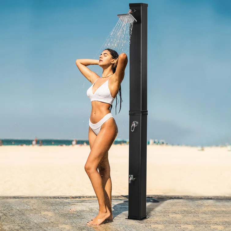 Outsunny Solar Powered Temperature Controlled PVC Freestanding Outdoor Shower with Detachable Shower Head and Footwash Spout