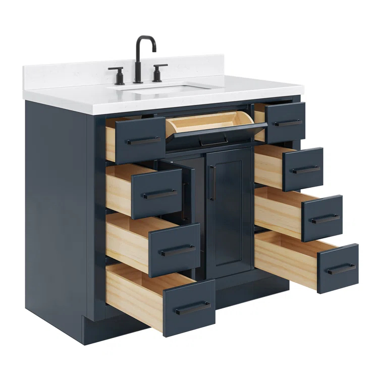 Wildon Home® Tidworth 42'' Solid Wood Single Bathroom Vanity with 1.5'' Carrara Quartz Top, Rectangular Sink