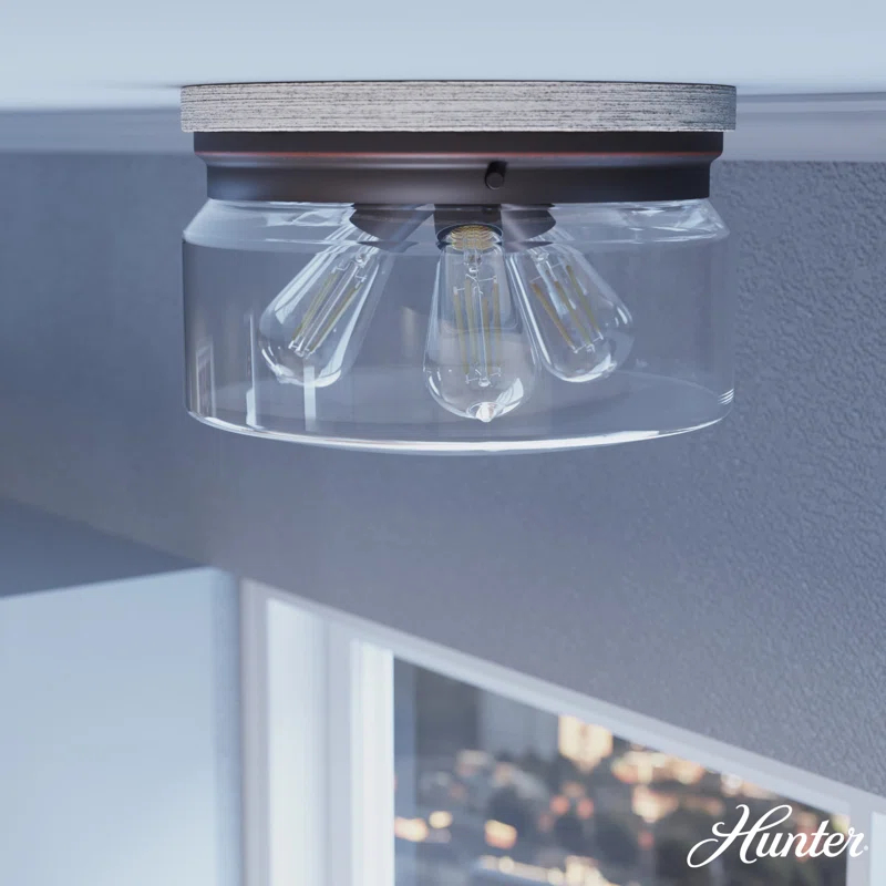 Hunter Fan Hunter Devon Park Onyx Bengal And Barnwood 3 Light Flush Mount Ceiling Light Fixture