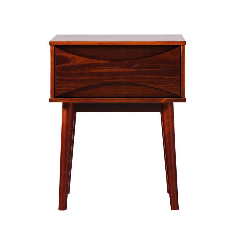George Oliver Mid-Century Modern 1-Drawer Solid Wood Nightstand – Walnut