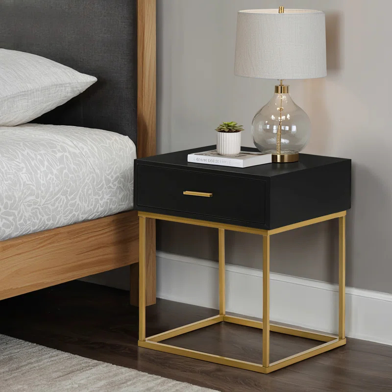 LuXeo LuXeo Catalina One Drawer Nightstand with Mustard Gold Legs