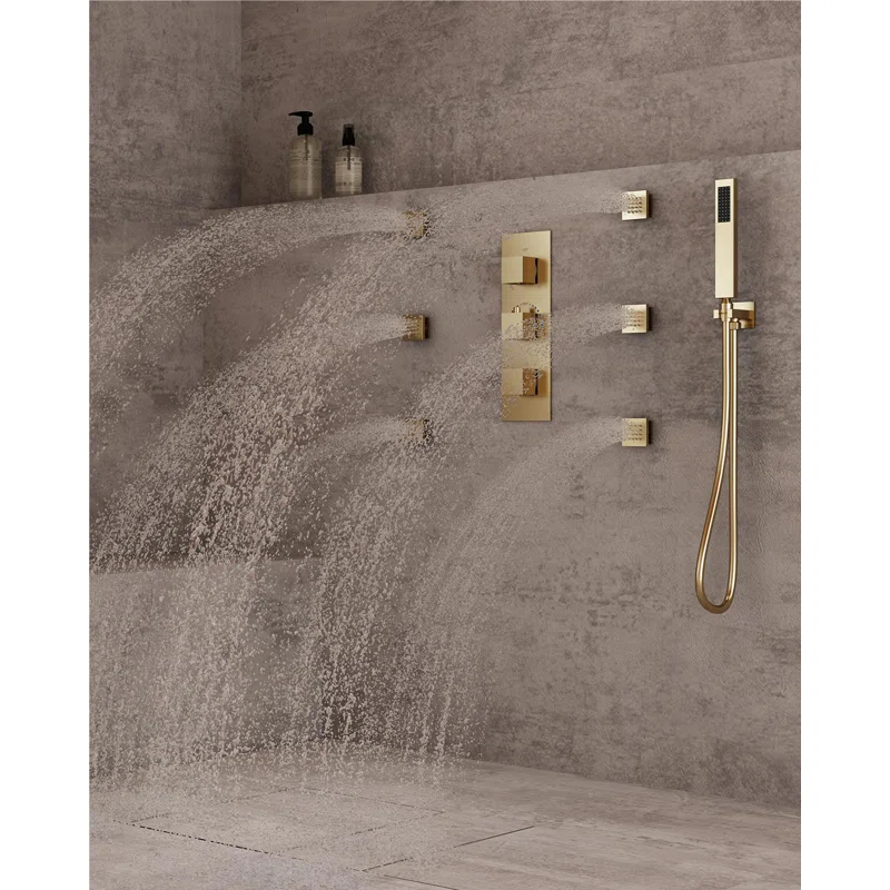 mondawe MD6865-BG Herathena 3 Functions Ceiling Mounted Thermostatic Shower System with 6 Body Jets