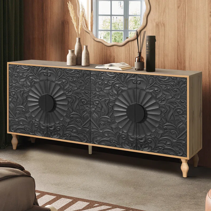 red chair Sideboards with Carved Symmetrical Design Door