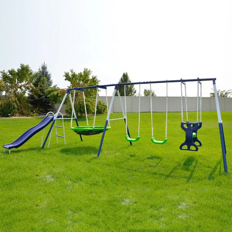 Sportspower Sportspower Outdoor Rosemead Metal Swing Set with Lifetime Warranty on 6' Double Wall Slide
