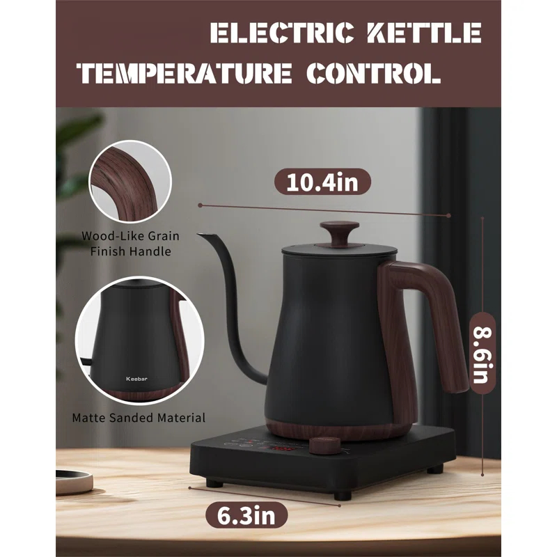 MARLIN MANUFACTURING COMPANY, INCORPORATED Electric Kettle, Electric Gooseneck Kettle With 6 Temperature Control Presets And LED Display, 0.8L/27.05Oz, 0.8Mm Ultra-Fine Spout, 304 Stainless Steel Inner, 1000W Gooseneck Kettle, Matte Black
