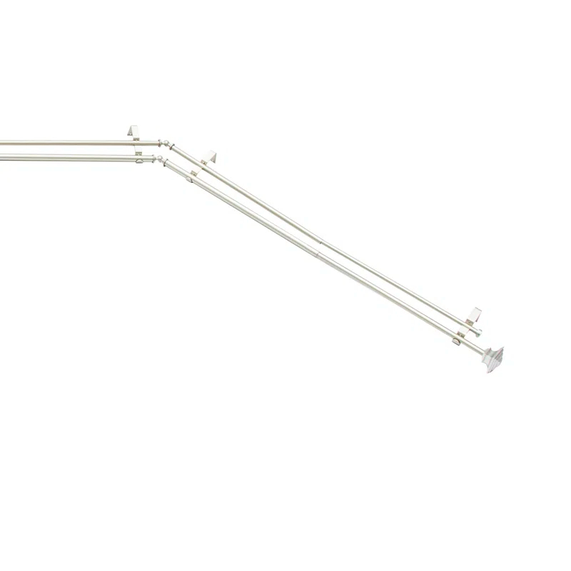 Kenney Square End Bay Window Double Curtain Rod, 78-144" Adjustable Length: 22-37" Sides, 28-72" Center, Steel