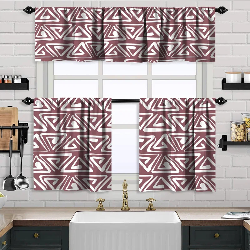 Boho Design Kitchen Valance (50X14) And 2 Tiers Cafe Curtains