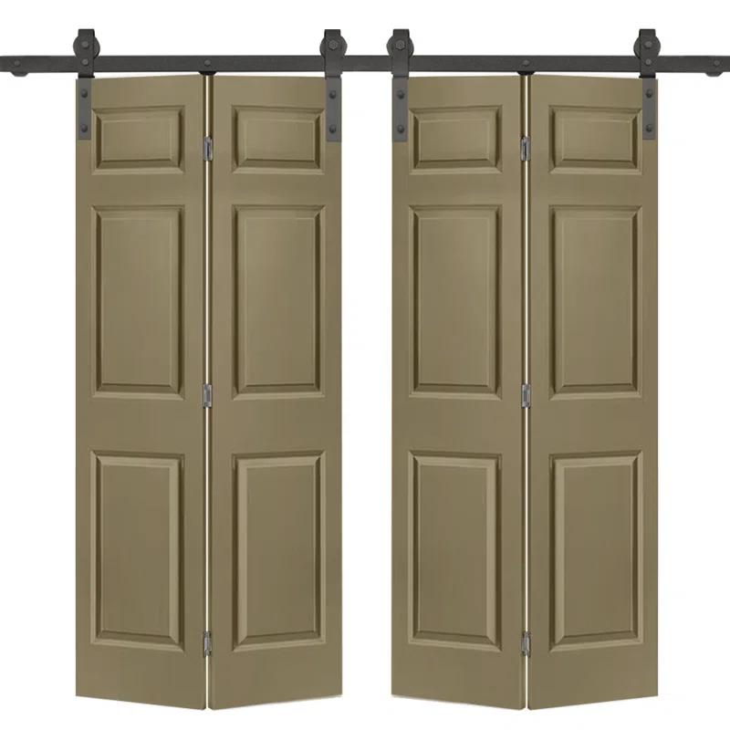 Calhome Paneled MDF Composite Double Bifold Barn Doors with Installation Hardware Kit