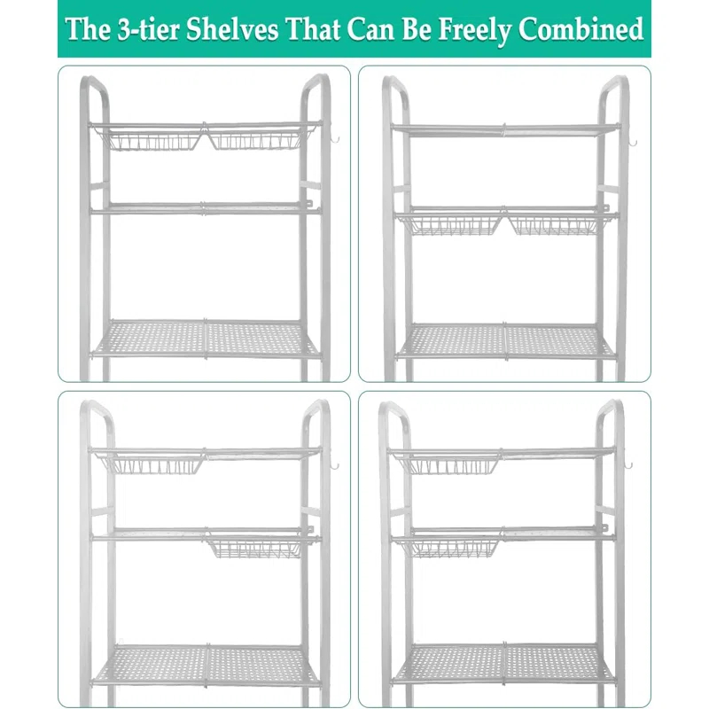 Over The Toilet Storage Shelf For Bathroom, 3-Tier Above Toilet Rack Bathroom Organizer With Adjustable Shelves And Hanging Hooks, Easy To Assemble & Space Saving, White