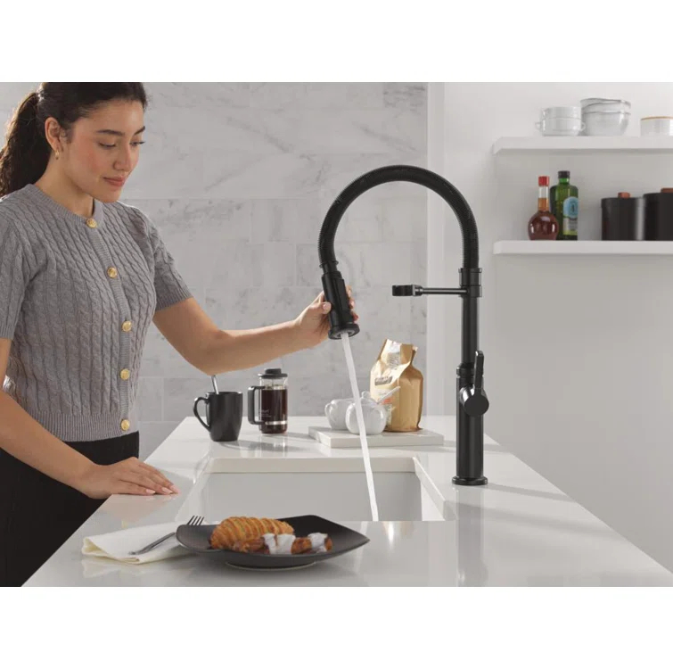 Delta Rhett Pro Commercial Kitchen Faucet, Pull Down Sprayer Kitchen Sink Faucet 18829-BL-DST