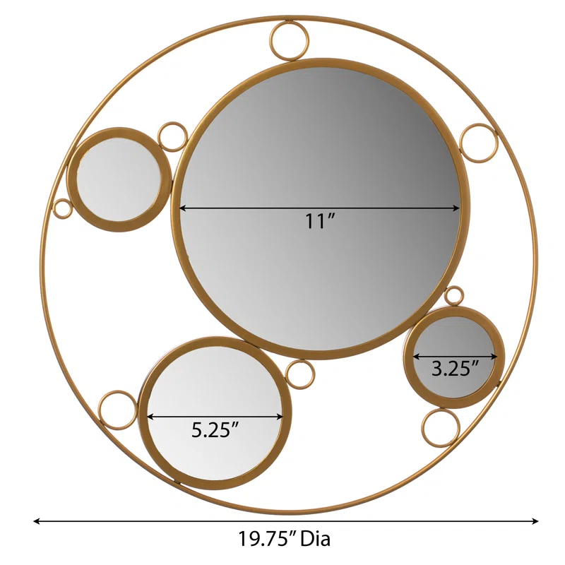 Mercer41 Hildebert Decorative 19.75-inch Round Frame Gold Modern Accent Mirror with 4 Glass Mirror Balls