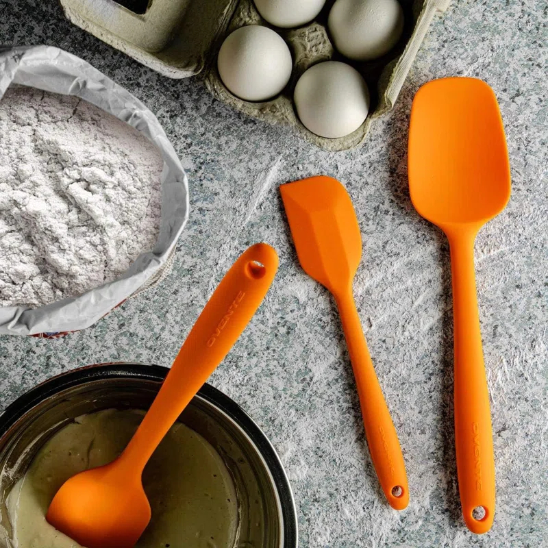 OVENTE Silicone Spatula , Food Grade Rubber Spatulas Heat Resistant w/ Stainless Steel Core & Seamless Design, Non Stick Rubber Spatula for Mixing, Baking & Cooking, 5 Pieces