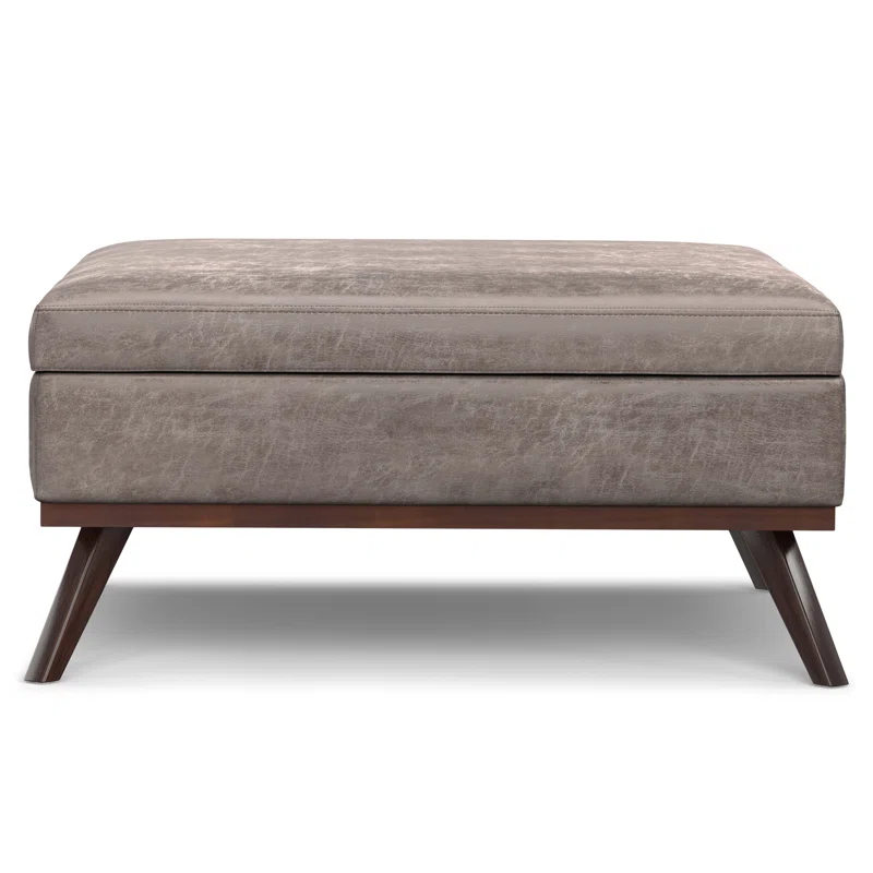 Simpli Home Owen 40"W XL Upholstered Square Coffee Table Storage Ottoman with Lift Top and Solid Wood Legs