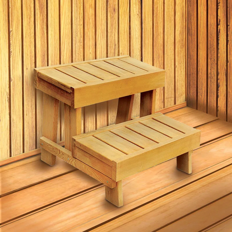 ALEKO Hemlock Wood Sauna Step Stool, Bench, And Storage Shelf & Reviews | Wayfair