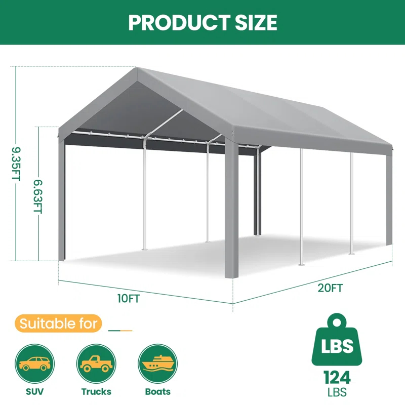 Cobizi Carport 10'x20' Heavy Duty Portable Garage, Upgraded Car Canopy