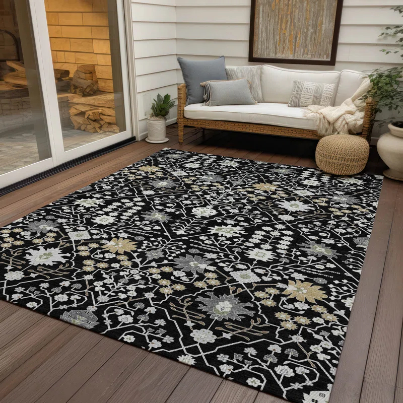 Machine Washable Indoor/Outdoor Chayden ACN1009 Black 1'8" x 2'6" Rug