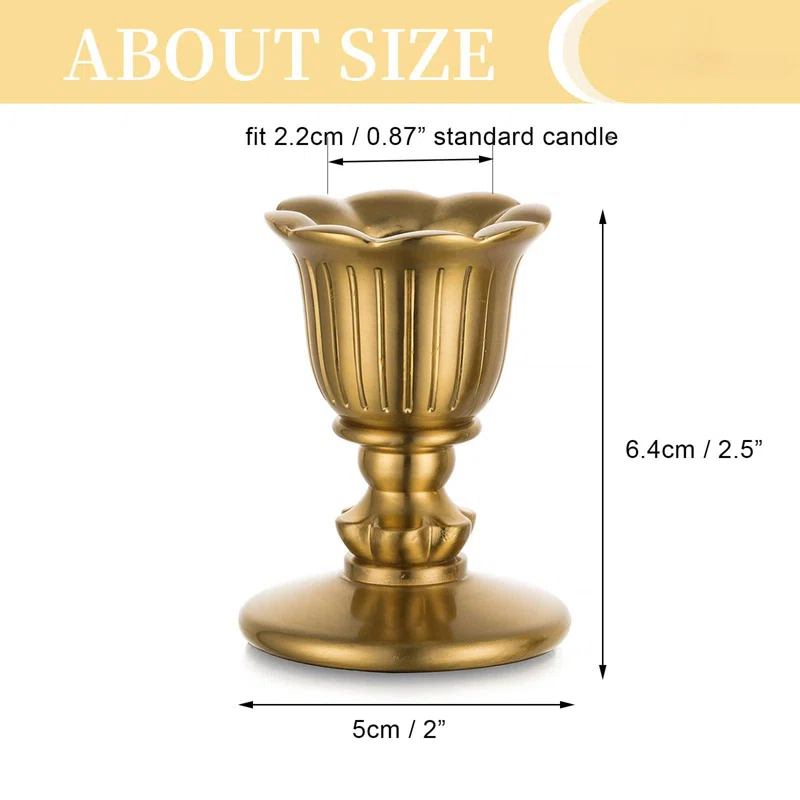 House of Hampton® Vintage Candlestick Candle Holders Brass,Taper Gold Candle Stick Victorian Style,Home Decor Set Of 6,Gold