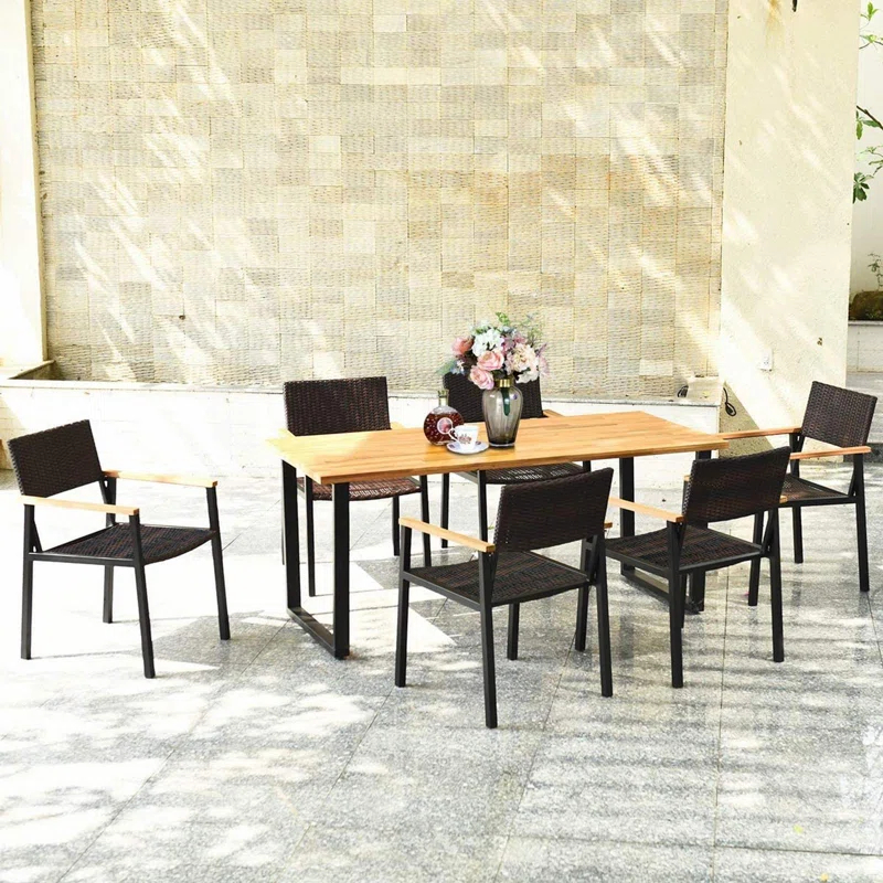 Hokku Designs Artimiza 6 - Person Acacia Patio Dining Set with Rectangular Table (Set of 7)